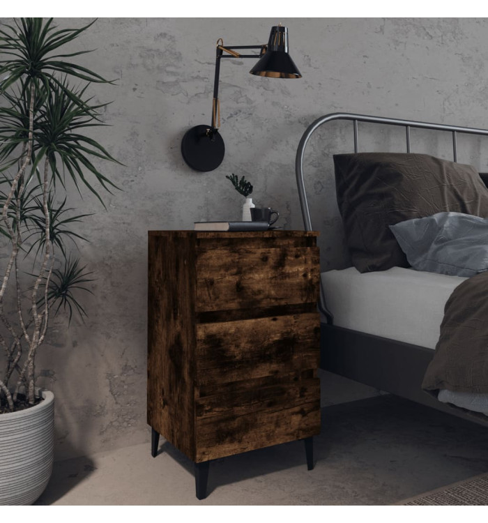 Table de chevet avec pieds en métal Chêne fumé 40x35x69 cm | Mobilier & Déco