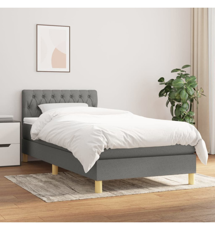Sommier à lattes de lit et matelas Gris foncé 90x190 cm Tissu | Mobilier & Déco