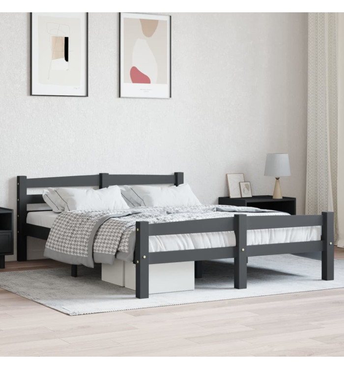 Cadre de lit sans matelas gris foncé pin massif 140x200 cm | Mobilier & Déco