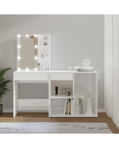 Coiffeuse à LED avec armoire Blanc brillant Bois d'ingénierie | Mobilier & Déco