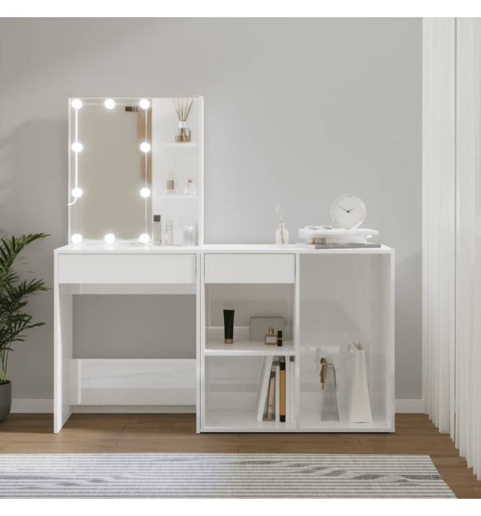 Coiffeuse à LED avec armoire Blanc brillant Bois d'ingénierie | Mobilier & Déco