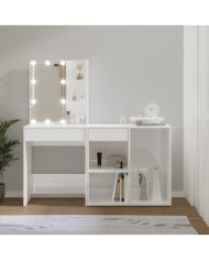 Coiffeuse à LED avec armoire Blanc brillant Bois d'ingénierie | Mobilier & Déco