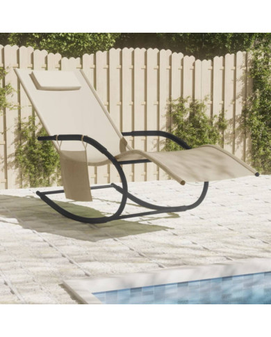 Chaise longue à bascule crème acier et textilène | Mobilier & Déco