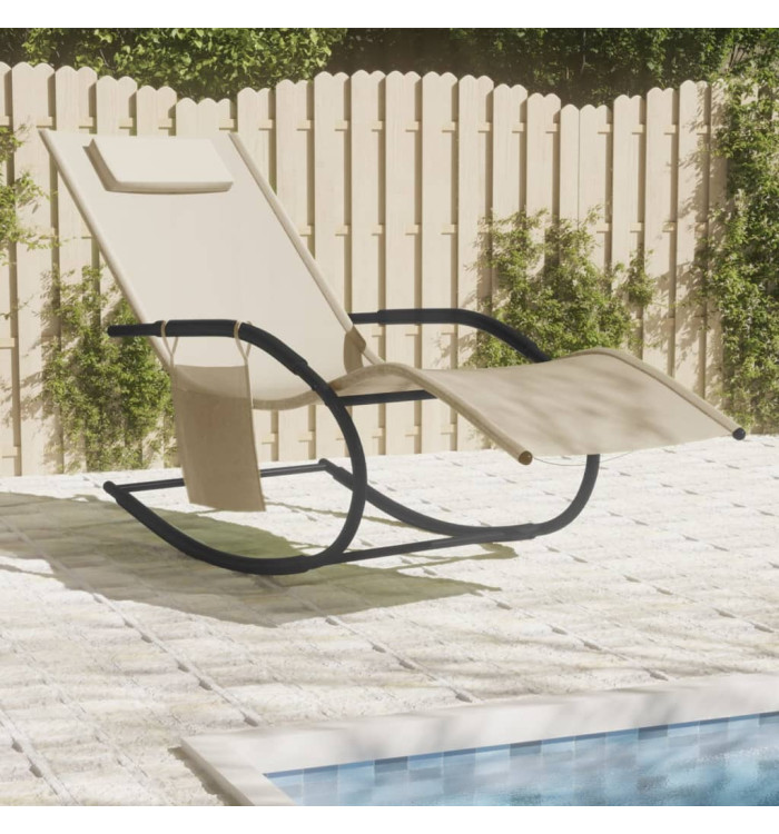 Chaise longue à bascule crème acier et textilène | Mobilier & Déco