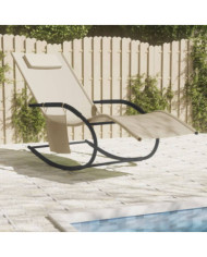 Chaise longue à bascule crème acier et textilène | Mobilier & Déco