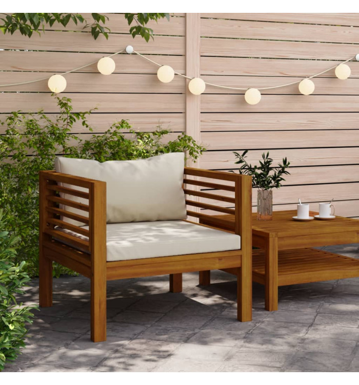 Chaise de jardin avec coussins blanc crème Bois d'acacia massif | Mobilier & Déco