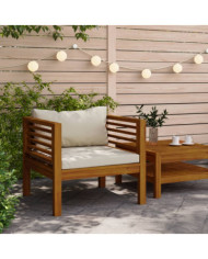 Chaise de jardin avec coussins blanc crème Bois d'acacia massif | Mobilier & Déco
