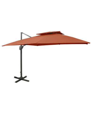 Parasol de jardin en porte-à-faux avec double toit terre cuite | Mobilier & Déco
