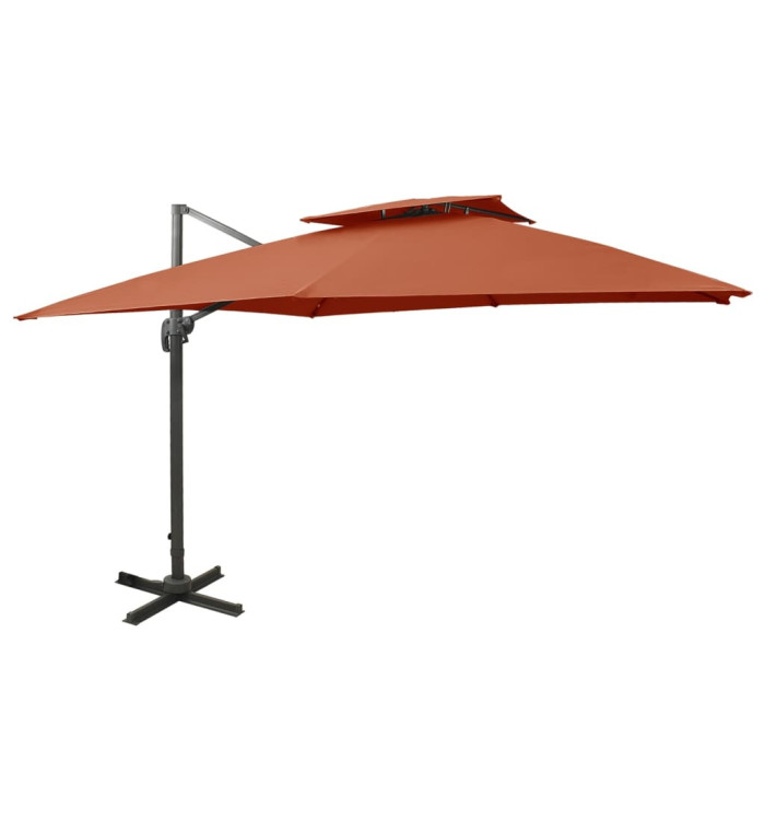 Parasol de jardin en porte-à-faux avec double toit terre cuite | Mobilier & Déco