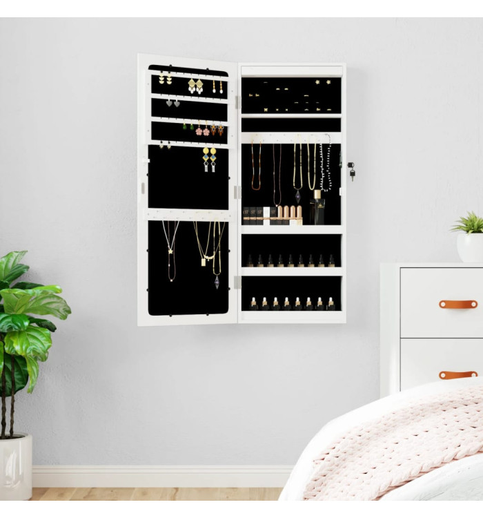 Armoire à bijoux avec miroir et éclairage LED mural blanc | Mobilier & Déco