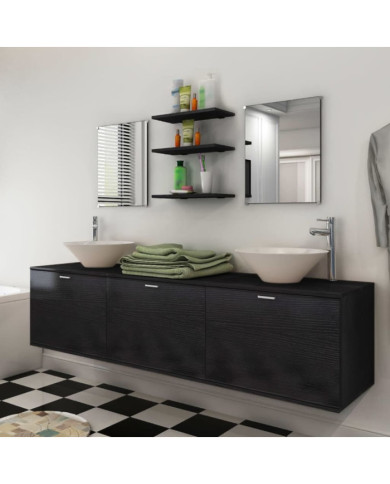 Dix pièces pour salle de bains avec lavabo et robinet noir | Mobilier & Déco