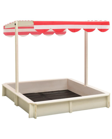Bac à sable et toit réglable Bois de sapin Blanc et rouge UV50 | Mobilier & Déco