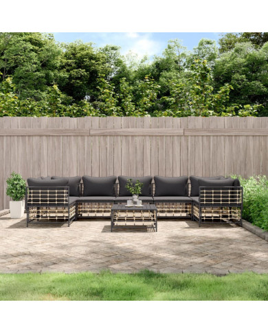 Salon de jardin 8 pcs avec coussins anthracite résine tressée | Mobilier & Déco