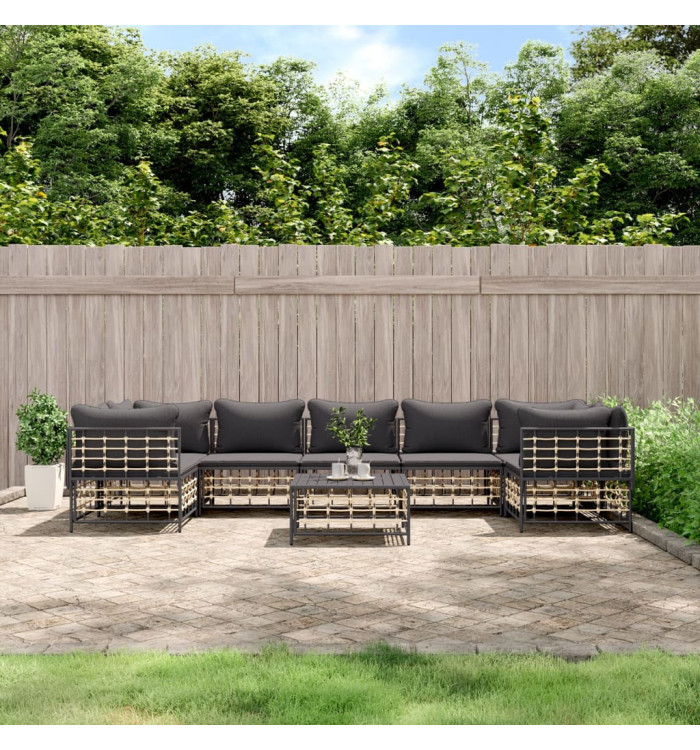 Salon de jardin 8 pcs avec coussins anthracite résine tressée | Mobilier & Déco