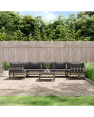 Salon de jardin 8 pcs avec coussins anthracite résine tressée | Mobilier & Déco
