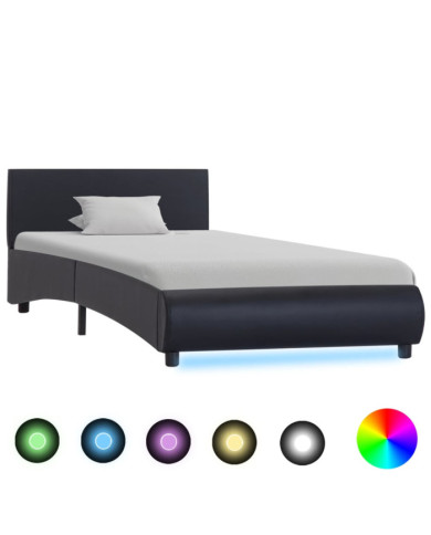 Cadre de lit avec LED sans matelas noir similicuir 90x200 cm | Mobilier & Déco