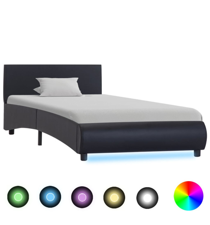 Cadre de lit avec LED sans matelas noir similicuir 90x200 cm | Mobilier & Déco