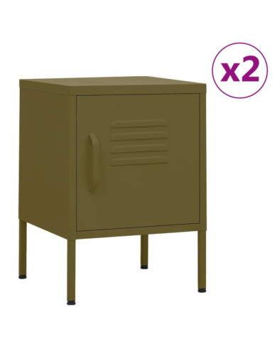 Tables de chevet 2 pcs Vert olive 35x35x51 cm Acier | Mobilier & Déco