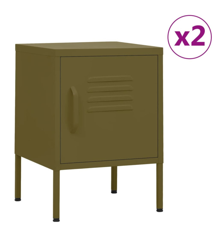 Tables de chevet 2 pcs Vert olive 35x35x51 cm Acier | Mobilier & Déco