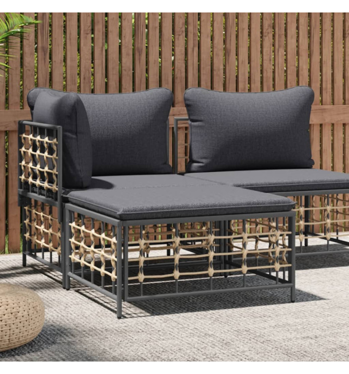 Tabouret de jardin avec coussin gris foncé résine tressée | Mobilier & Déco
