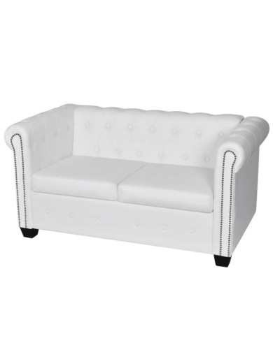 Canapé Chesterfield à 2 places cuir synthétique blanc | Mobilier & Déco