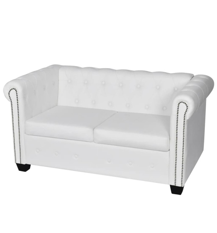 Canapé Chesterfield à 2 places cuir synthétique blanc | Mobilier & Déco