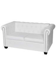Canapé Chesterfield à 2 places cuir synthétique blanc | Mobilier & Déco