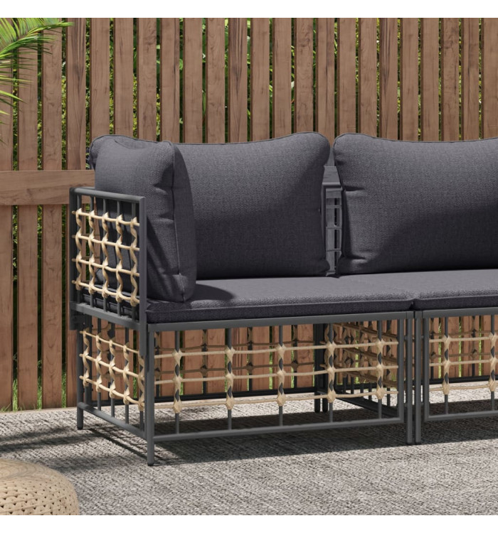 Canapé d'angle de jardin avec coussin gris foncé résine tressée | Mobilier & Déco
