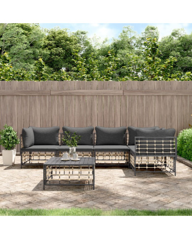 Salon de jardin 6 pcs avec coussins anthracite résine tressée | Mobilier & Déco