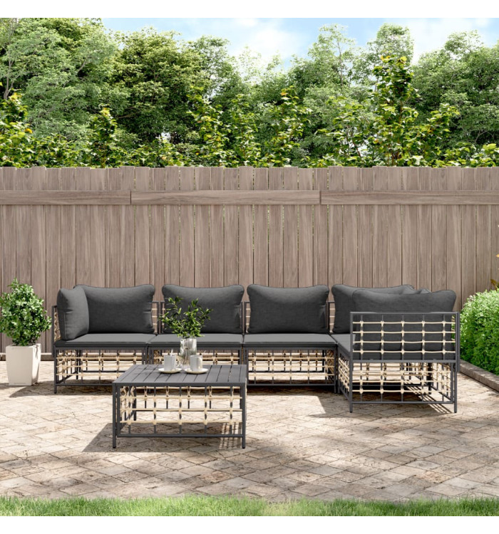 Salon de jardin 6 pcs avec coussins anthracite résine tressée | Mobilier & Déco