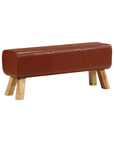 Banc de bok de gymnastique marron 110 cm cuir véritable et bois | Mobilier & Déco