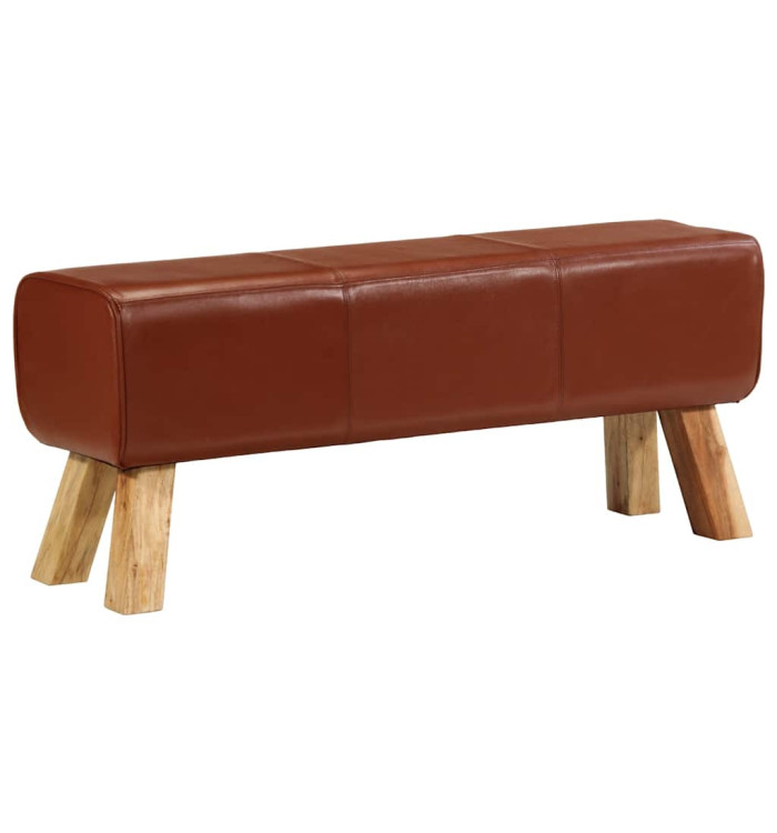 Banc de bok de gymnastique marron 110 cm cuir véritable et bois | Mobilier & Déco