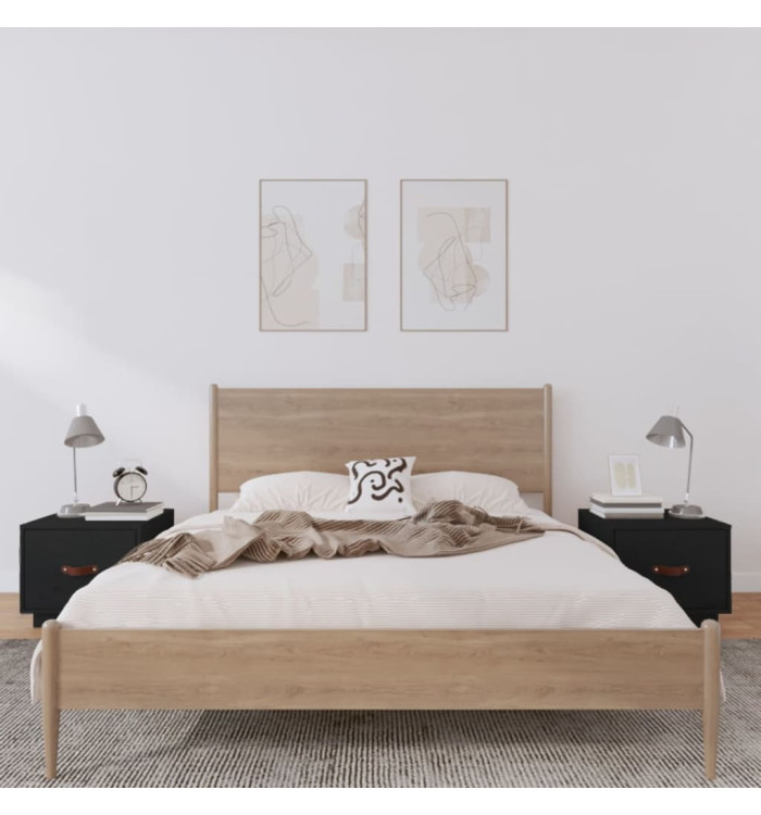 Tables de chevet 2 pcs Noir 40x34x35 cm Bois de pin massif | Mobilier & Déco