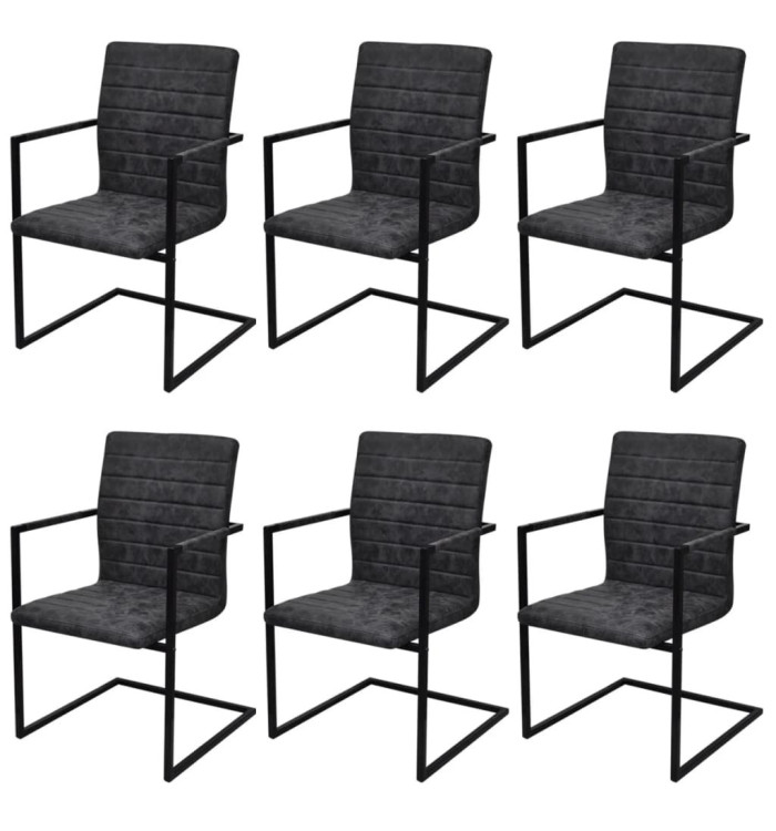 Chaises à manger cantilever lot de 6 noir similicuir | Mobilier & Déco