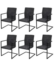 Chaises à manger cantilever lot de 6 noir similicuir | Mobilier & Déco