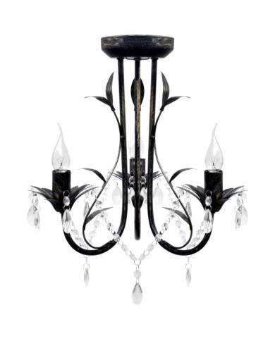 Lustre métal noir style art nouveau + perles crystal 3 x E14 Ampoules | Mobilier & Déco