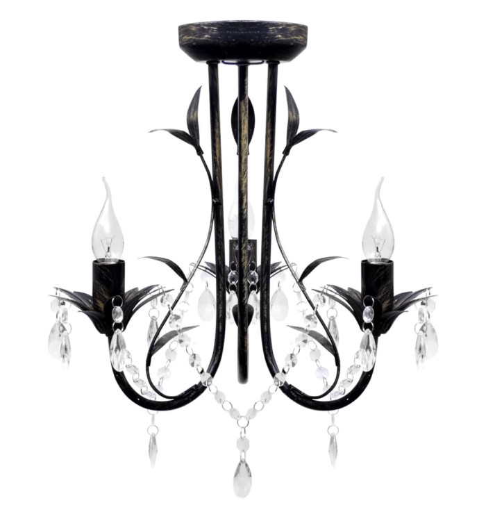 Lustre métal noir style art nouveau + perles crystal 3 x E14 Ampoules | Mobilier & Déco
