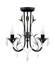 Lustre métal noir style art nouveau + perles crystal 3 x E14 Ampoules | Mobilier & Déco
