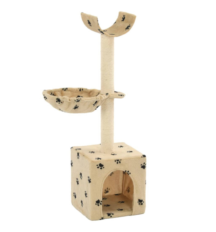 Arbre à chat et griffoirs en sisal 105 cm Beige Motif de pattes | Mobilier & Déco