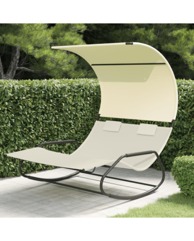 Chaise longue double à bascule avec auvent Crème | Mobilier & Déco