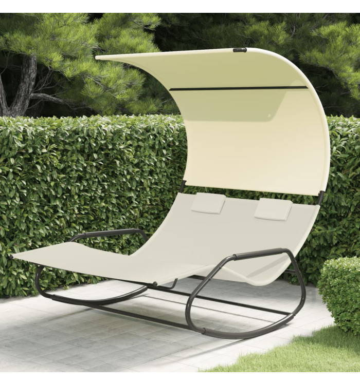 Chaise longue double à bascule avec auvent Crème | Mobilier & Déco