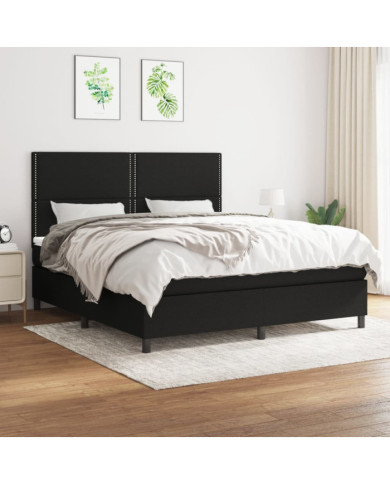 Sommier à lattes de lit avec matelas Noir 160x200 cm Tissu | Mobilier & Déco