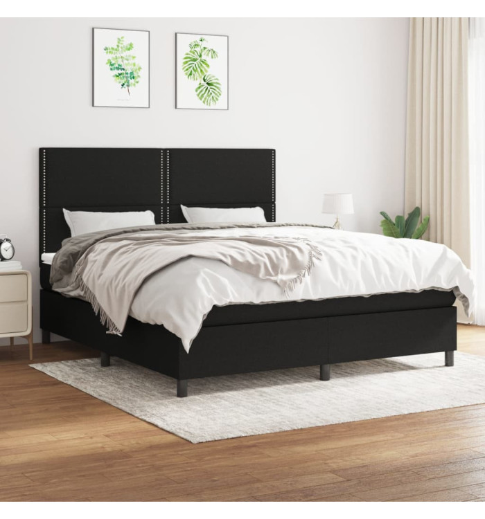 Sommier à lattes de lit avec matelas Noir 160x200 cm Tissu | Mobilier & Déco