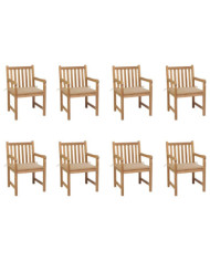Chaises de jardin lot de 8 avec coussins beige Bois teck massif | Mobilier & Déco