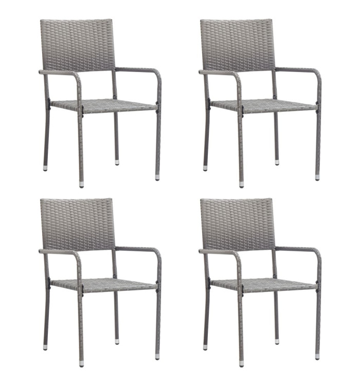 Chaise à dîner de jardin empilable lot de 4 gris résine tressée | Mobilier & Déco