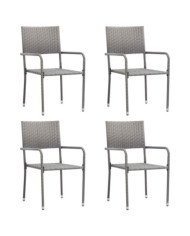 Chaise à dîner de jardin empilable lot de 4 gris résine tressée | Mobilier & Déco