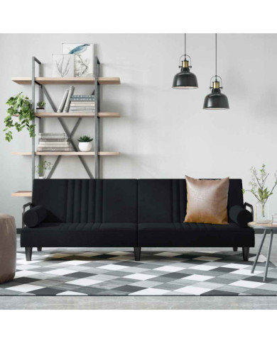 Canapé-lit avec accoudoirs noir velours | Mobilier & Déco