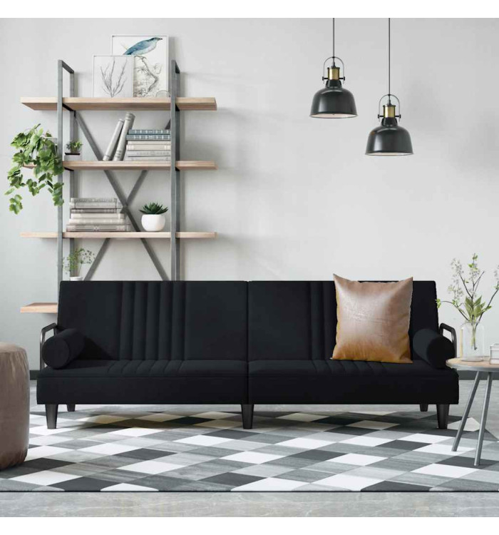 Canapé-lit avec accoudoirs noir velours | Mobilier & Déco