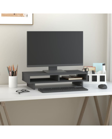 Support de moniteur Gris 60x27x14 cm Bois de pin solide | Mobilier & Déco