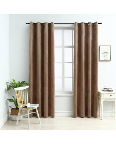 Rideaux occultants avec anneaux 2 pcs Velours Beige 140x245 cm | Mobilier & Déco